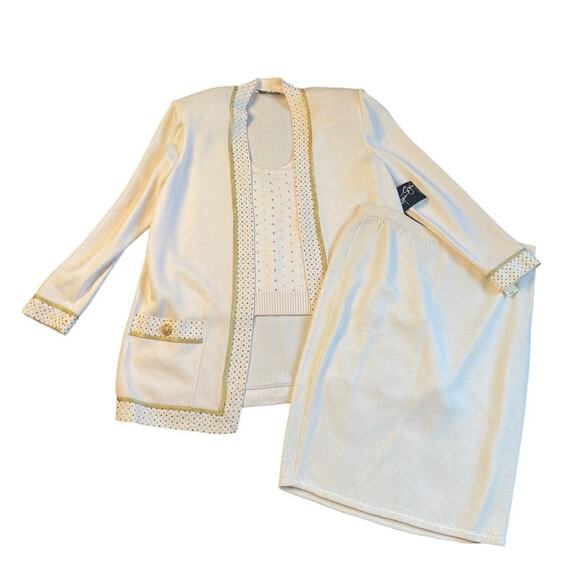Vintage St. John Cream Wool Sweater Vest Gold Studded Size Large - Picture 7 of 8
